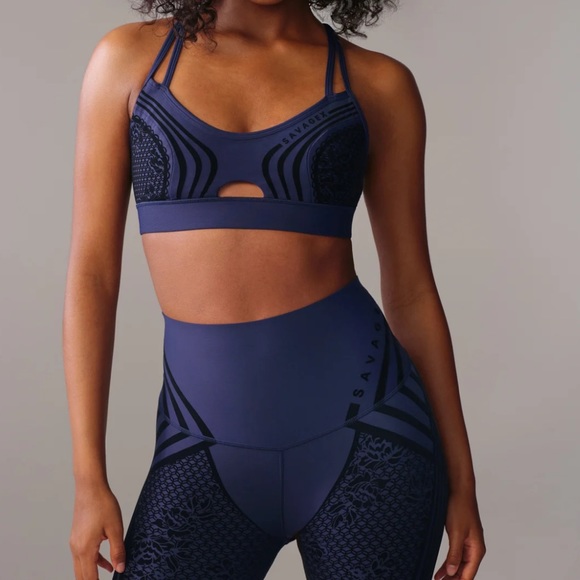 Savage X Fenty Ocean Cavern Blue Special FX High-Waist Legging with Sports Bra - Picture 1 of 14